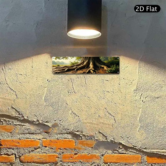 4x16 Inch Aluminum Wall Art, Ancient Tree Landscape Metal Sign 1pc for Home Office Wall Decor, Serene Nature Scenery Print on Weathered Bark Pattern