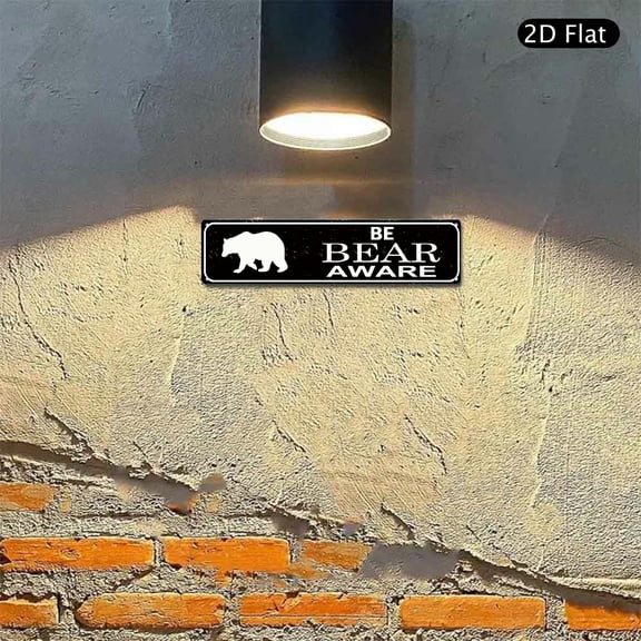 4x16 Inch Aluminum Wall Art, Be Bear Aware Warning Sign with Bear Graphic Metal Decor 1pc for Lodge Cabin Yard and Outdoor Garden Decoration