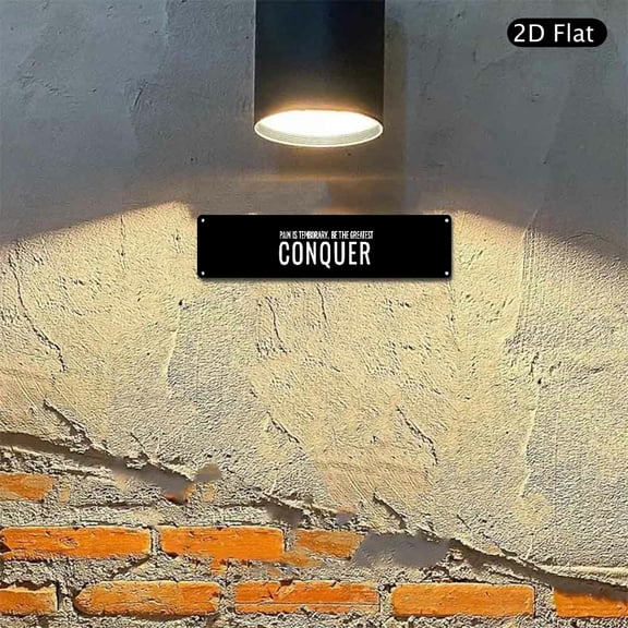 4x16 Inch Aluminum Wall Art, Conquer Motivational Quote Metal Sign, Minimalist Black and White Typography Decor for Office Gym Home Wall 1pc