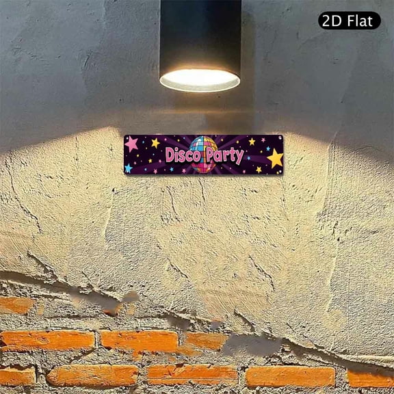 4x16 Inch Aluminum Wall Art, Disco Party Sign with Colorful Mirror Ball and Stars Pattern, Metal Decorative Plaque 1pc for Home Bar Club Party Decoration