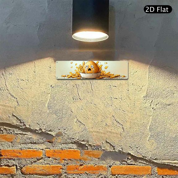 4x16 Inch Aluminum Wall Art, Funny Crying Potato French Fries Design Metal Sign 1pc for Kitchen Dining Room Wall Decor