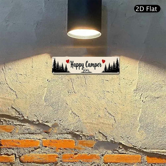 4x16 Inch Aluminum Wall Art, Happy Camper Forest Design Metal Sign 1pc for Rv Travel Trailer Camping Decor