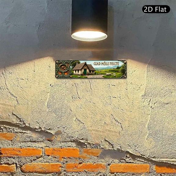 4x16 Inch Aluminum Wall Art, Irish Countryside Cottage with Cead Mile Failte Greeting Metal Sign 1pc, Rustic Pastoral Landscape Home Garden Decor