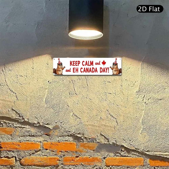 4x16 Inch Aluminum Wall Art, Keep Calm and Eh Canada Day Beaver Pattern Metal Sign 1pc for Indoor Outdoor Home Decor