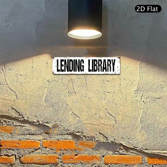 4x16 Inch Aluminum Wall Art, Lending Library Distressed Design Metal Sign 1pc for Home Office Library Wall Decor
