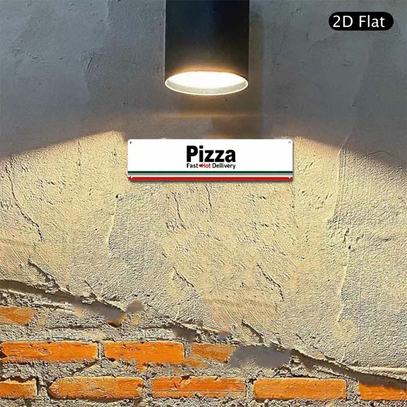 4x16 Inch Aluminum Wall Art, Pizza Fast Hot Delivery Text Design Metal Sign 1pc for Kitchen Dining Room Restaurant Wall Decor