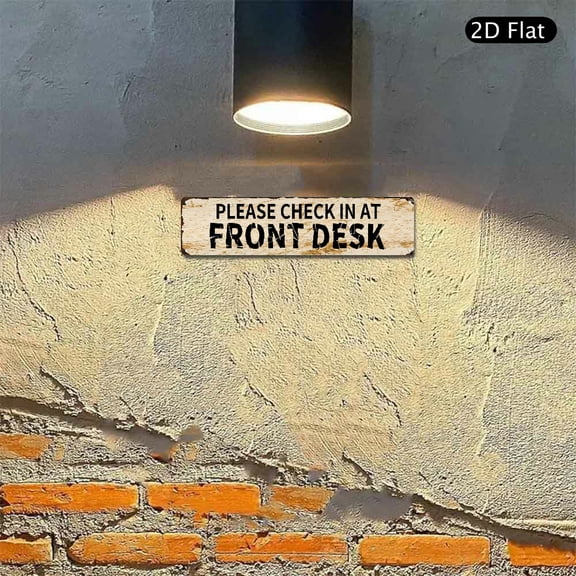 4x16 Inch Aluminum Wall Art, Please Check In At Front Desk Decorative Metal Sign 1pc for Hotel Office Reception Decor