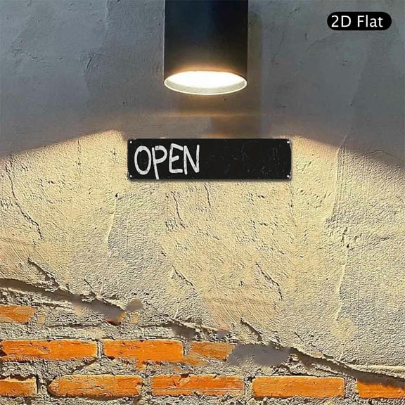 4x16 Inch Aluminum Wall Art, Rustic Open Sign with Distressed Black Background Metal Plaque 1pc for Business Storefront Door Decor