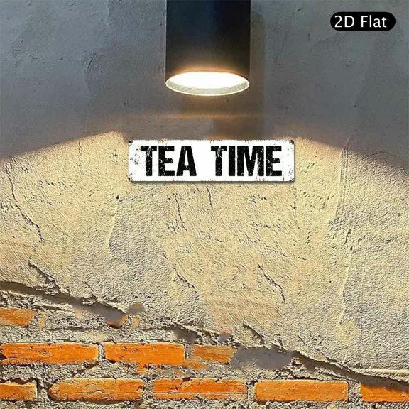 4x16 Inch Aluminum Wall Art, Tea Time Distressed Design Metal Sign 1pc for Kitchen Cafe Restaurant Coffee Bar Wall Decor