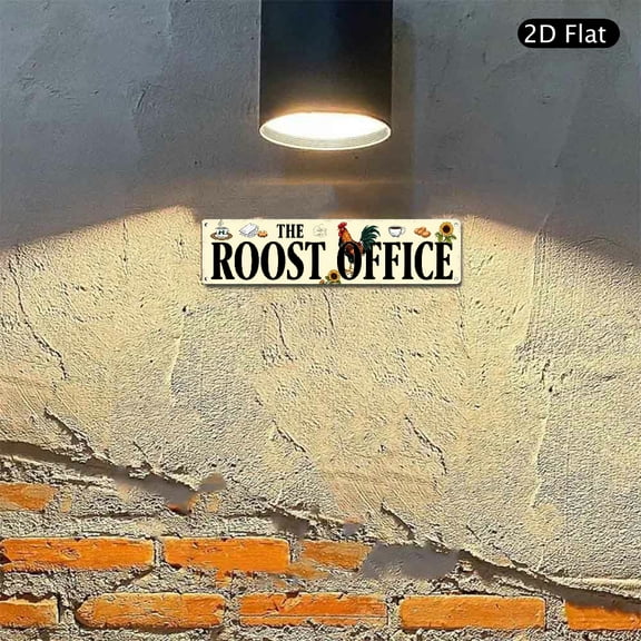 4x16 Inch Aluminum Wall Art, The Roost Office Rooster Illustration Metal Sign 1pc for Kitchen Cafe Farmhouse Decor