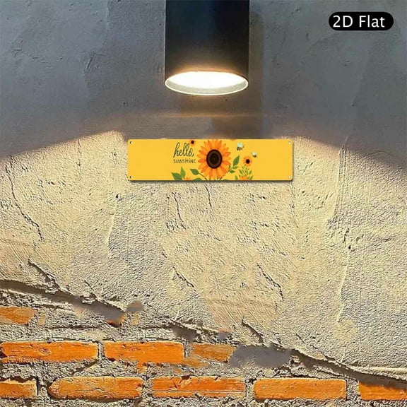 4x16 Inch Metal Sign, Hello Sunshine Sunflower Decor Aluminum Wall Art, Bright Yellow Floral Design with Bees, Single Piece for Kitchen Patio Decoration