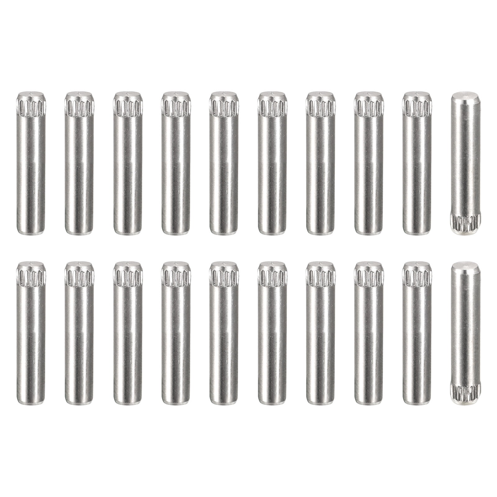 4x18mm 304 Stainless Steel Dowel Pins, 20 Pack Knurled Head Flat End