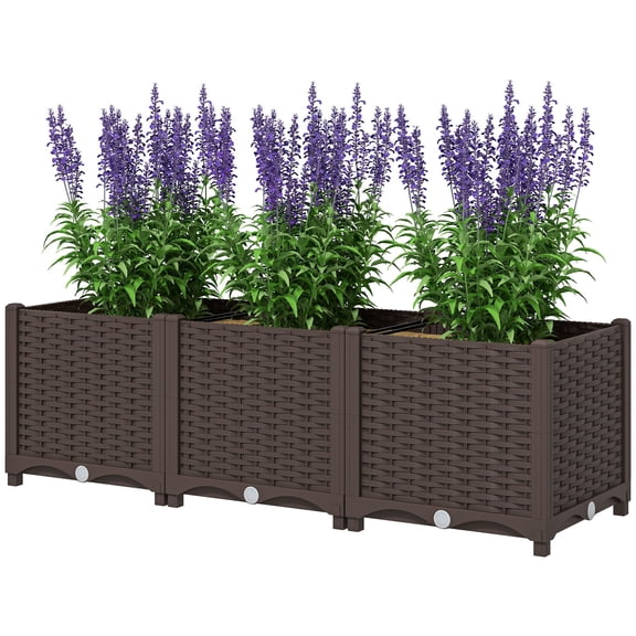 4x1x1ft Plastic Garden Bed, Outdoor Raised Planter Box with Drainage for Herbs, Vegetables, Brown