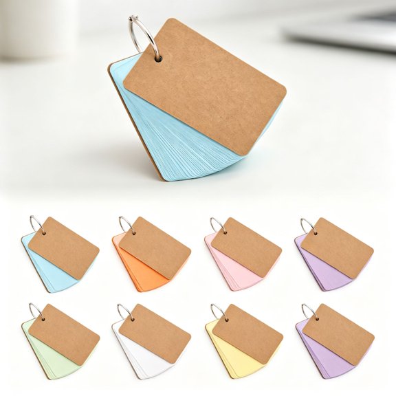4x2 Inch Binder Ring Flash Cards Blank Study Cards with Metal Ring for Note Taking Vocabulary Learning Office Organization Portable Paper Notepad