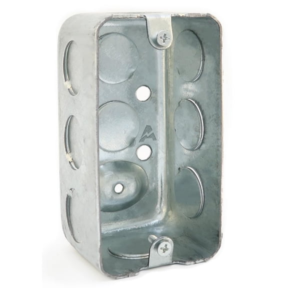 4x2 Inch Utility Size Single Gang Electrical Box, Drawn Construction, Outlet Box, Handy Box, Ten 1/2 Inch Knockouts, Raised Ground, 13 Cu. in. Capacity, 1-7/8" Deep, Galvanized Steel