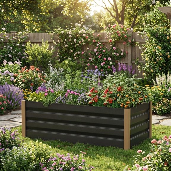 4x2 ft Aluminum Raised Garden Bed, Floor-Standing Deep Planter Box with Open-Bottom Design, Rustproof, Easy Assembly for Vegetables, Flowers & Herbs