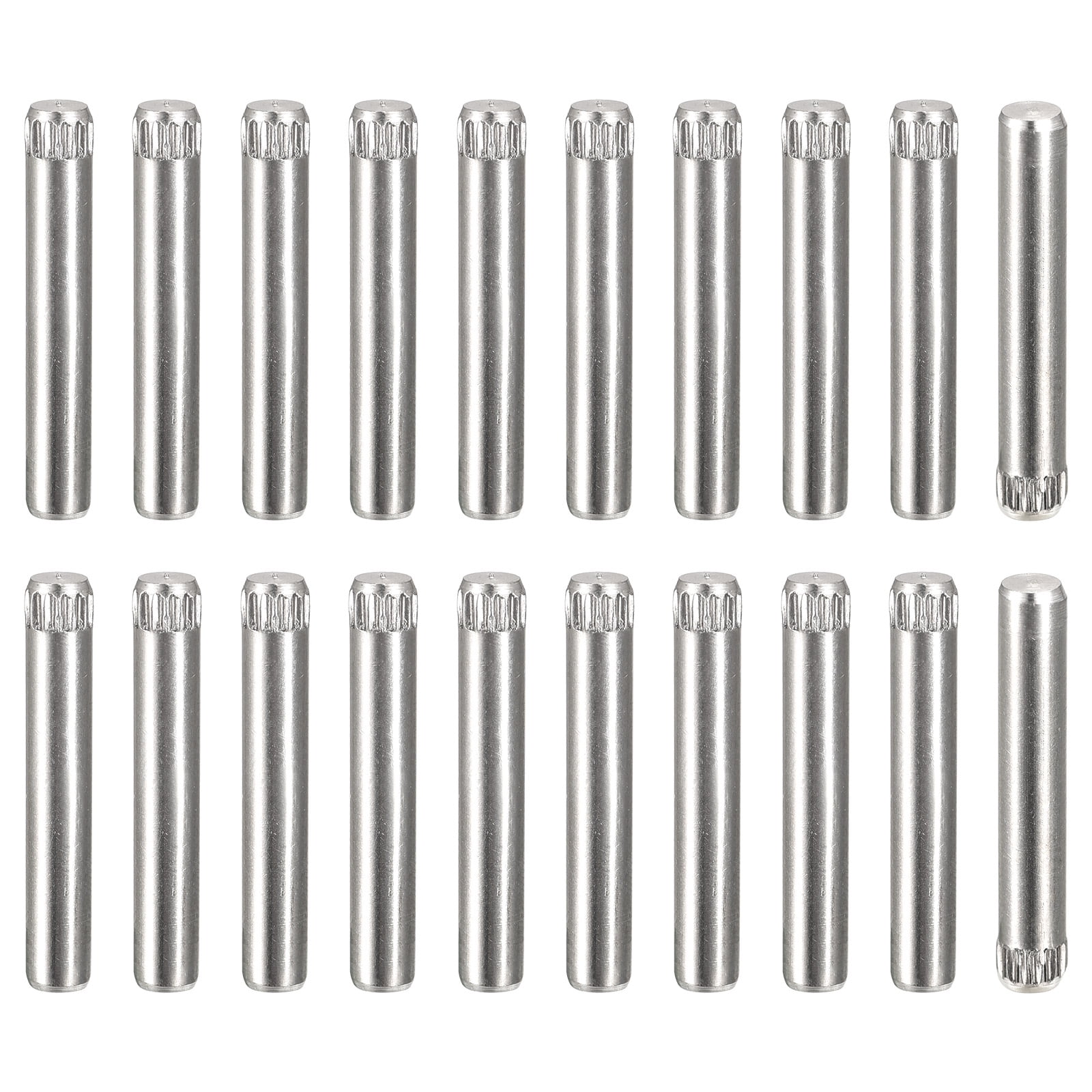 4x22mm 304 Stainless Steel Dowel Pins, 20 Pack Knurled Head Flat End