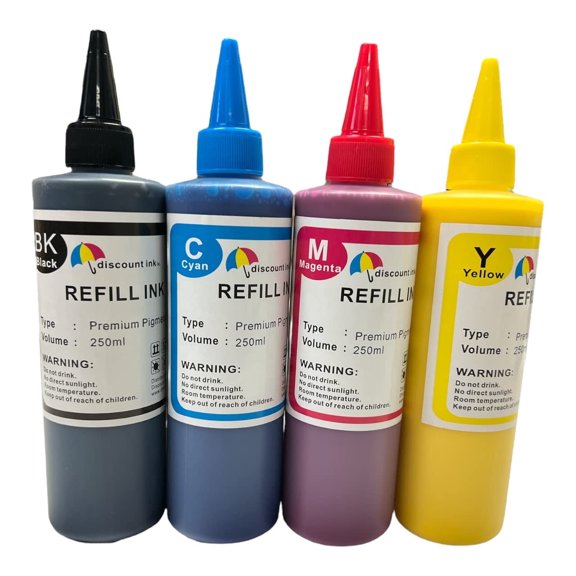 4x250ml 8oz Pigment Refill Ink Bottles Compatible for All Workforce Officejet Deskjet Brother MFC Pixma Printers Model