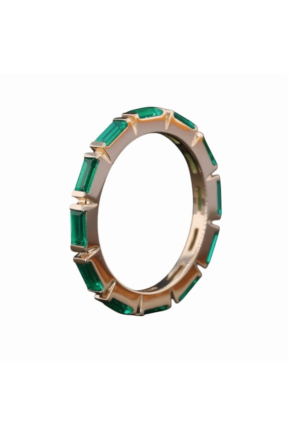 4x2mm Baguette-Cut Lab-Created Emerald Bar Set Full Eternity Wedding Band Ring in 925 Sterling Silver – Bar-Set Design for Timeless Elegance