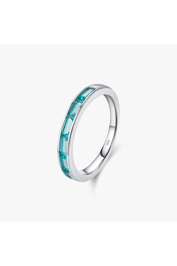 4x2mm Baguette-Cut Lab-Created Emerald Channel-Set Half Eternity Wedding Band Ring in 925 Sterling Silver – Elegant Design for Women