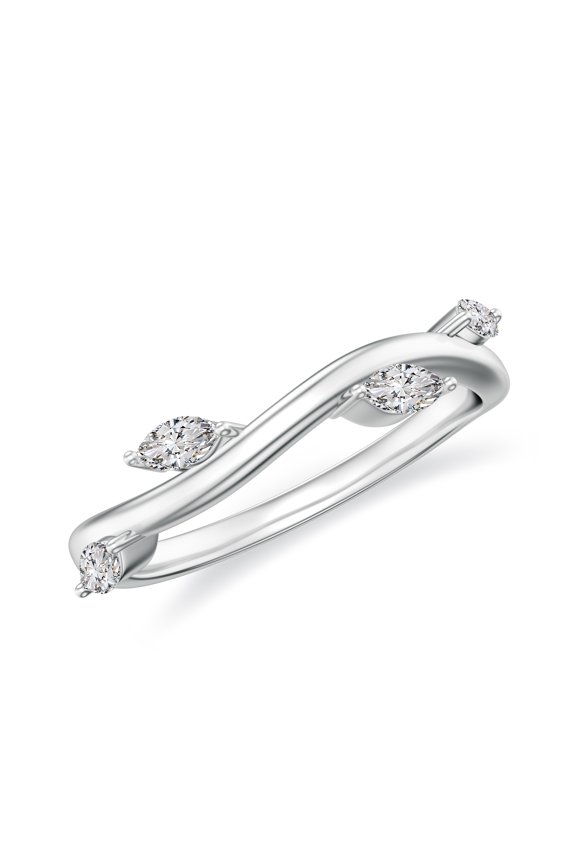 4x2mm Marquise Shaped Diamond Leaf Eternity Band in 925 Sterling Silver/ White Gold Plated Vintage Promise Wedding Band Ring April Birthstone Jewelry, Ring Size 6