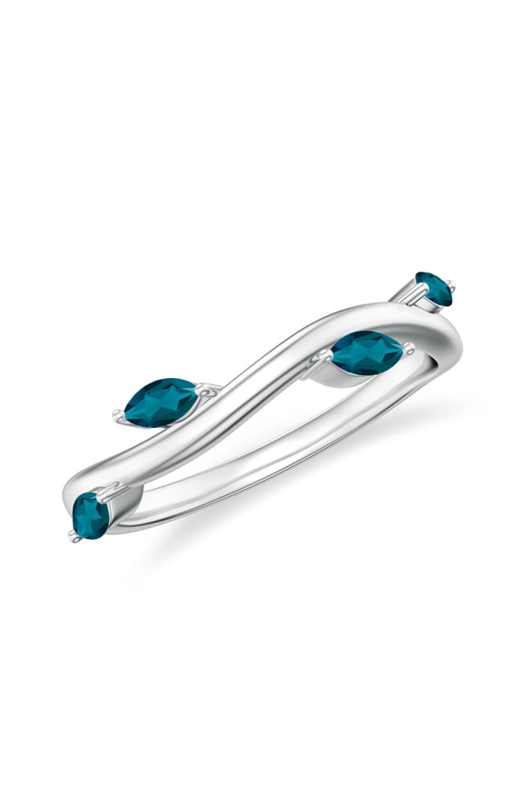 4x2mm Marquise Shaped London Blue Topaz Leaf Eternity Band in 925 Sterling Silver/ White Gold Plated Vintage Promise Wedding Band Ring December Birthstone Jewelry, Ring Size 10