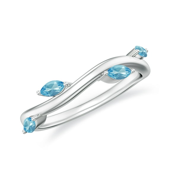 4x2mm Marquise Shaped Swiss Blue Topaz Leaf Eternity Band in 925 Sterling Silver/ White Gold Plated Vintage Promise Wedding Band Ring December Birthstone Jewelry, Ring Size 10