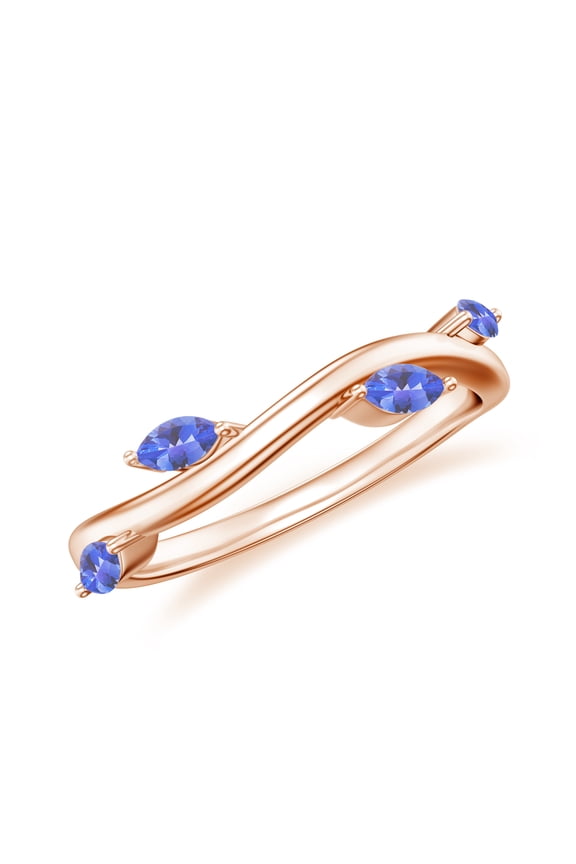 4x2mm Marquise Shaped Tanzanite Leaf Eternity Band in 925 Sterling Silver/ Rose Gold Plated Vintage Promise Wedding Band Ring December Birthstone Jewelry, Ring Size 5