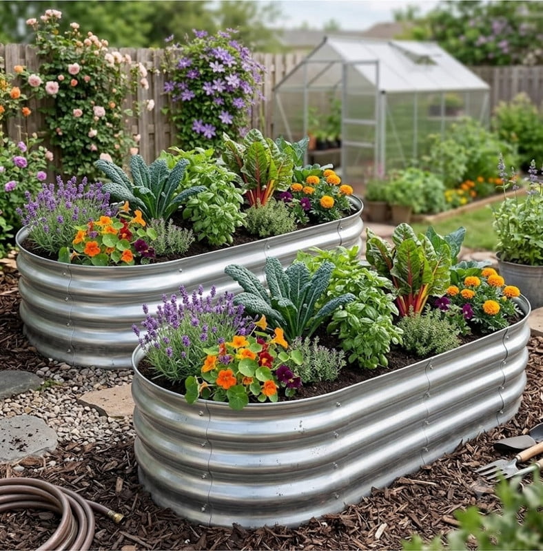 4x2x1ft Galvanized Raised Garden Bed, Durable Metal Vegetable Planter Box Kit, Oval Raised Planters, Outdoor Planting Racks, 2 Pcs