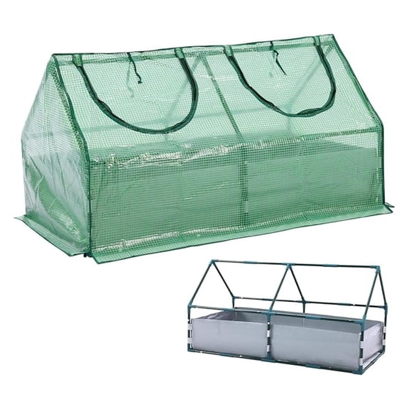 4x2x2 FT Raised Garden Bed with Mini Greenhouse Cover, PE Planter Box Kit with Windows for , Flowers and Vegetables, Green