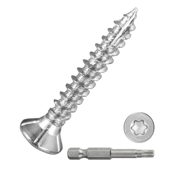 #4x3/4" Deck Screws - 200Pack - Good for Decks, Fences, Frames, Farms, Outdoor Furniture - Carbon Steel Wood Screws W/ T10 Torx Star Drive Bit - Silver