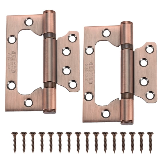 4x3 Inch Non-Mortise Door Hinges, 2 Pcs Non-Mortise Stainless Steel No Noise Door Hinges with Screw, Copper (0.5")