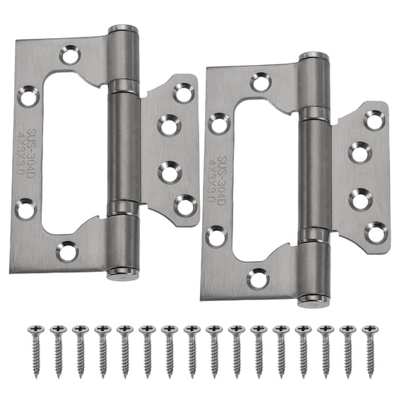 4x3 Inch Non-Mortise Door Hinges, 2 Pcs Non-Mortise Stainless Steel No Noise Door Hinges with Screw, Gray (0.5")