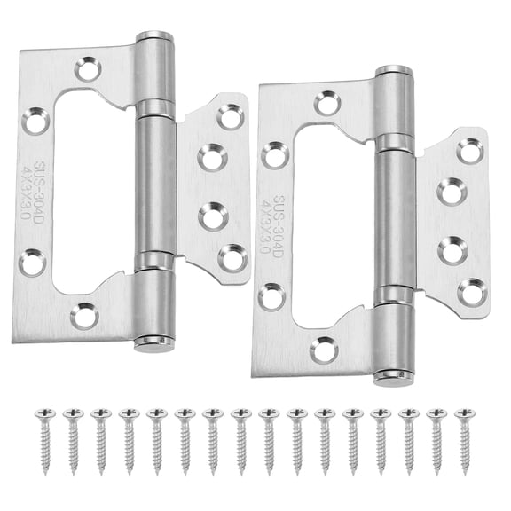 4x3 Inch Non-Mortise Door Hinges, 2 Pcs Non-Mortise Stainless Steel No Noise Door Hinges with Screw, Silver (0.5")
