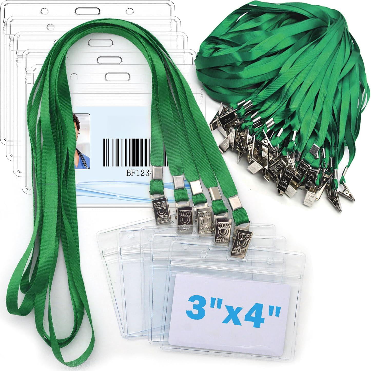 4x3 Name Tags Badge Holder With Lanyard 50 Pack Waterproof Horizontal Id And 50 Lanyards Nametag For Conferences  Events Meetings (green 4 X 3 Inches)
