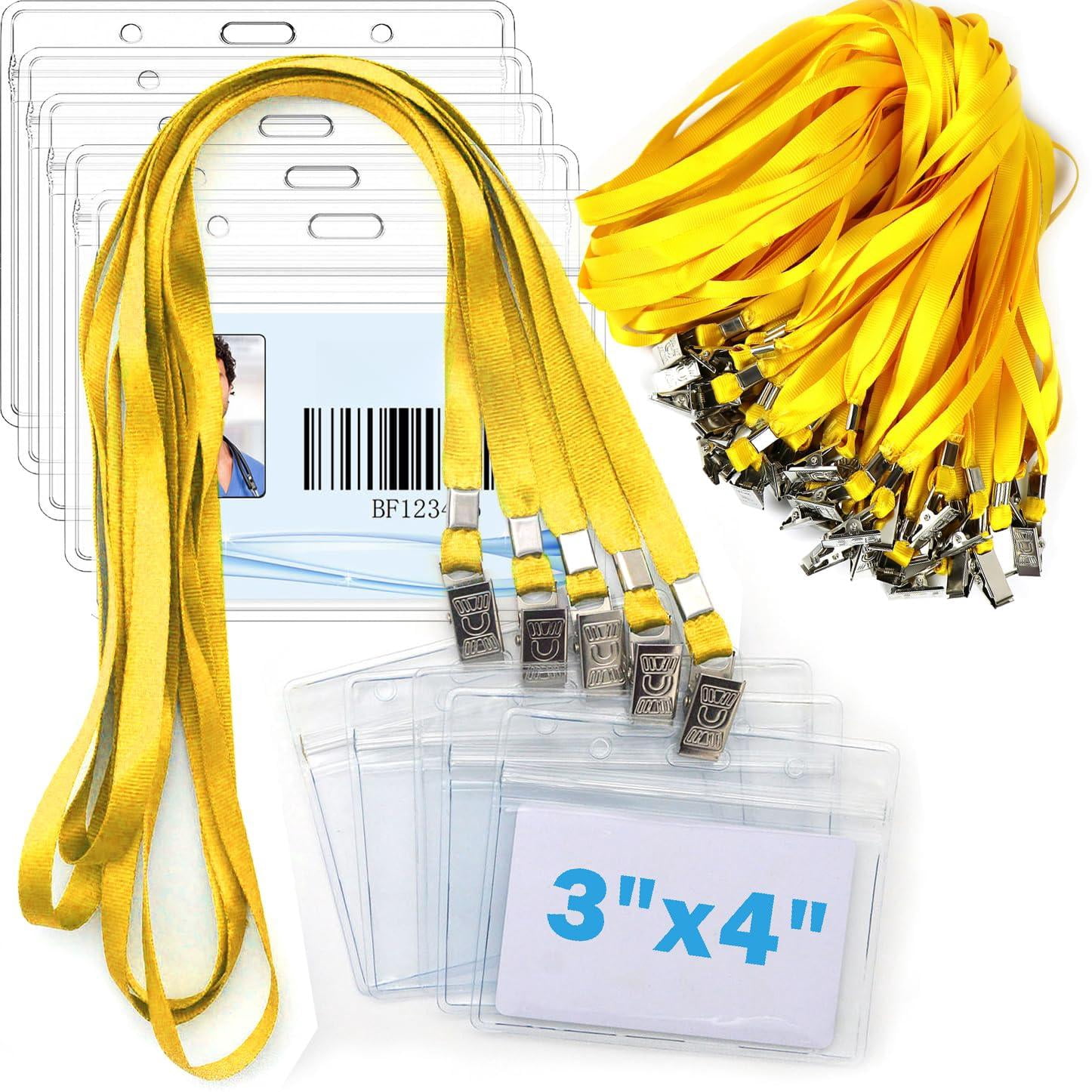 4x3 Name Tags Badge Holder With Lanyard 50 Pack Waterproof Horizontal Id And 50 Lanyards Nametag For Conferences  Events Meetings (yellow 4 X 3 Inches)