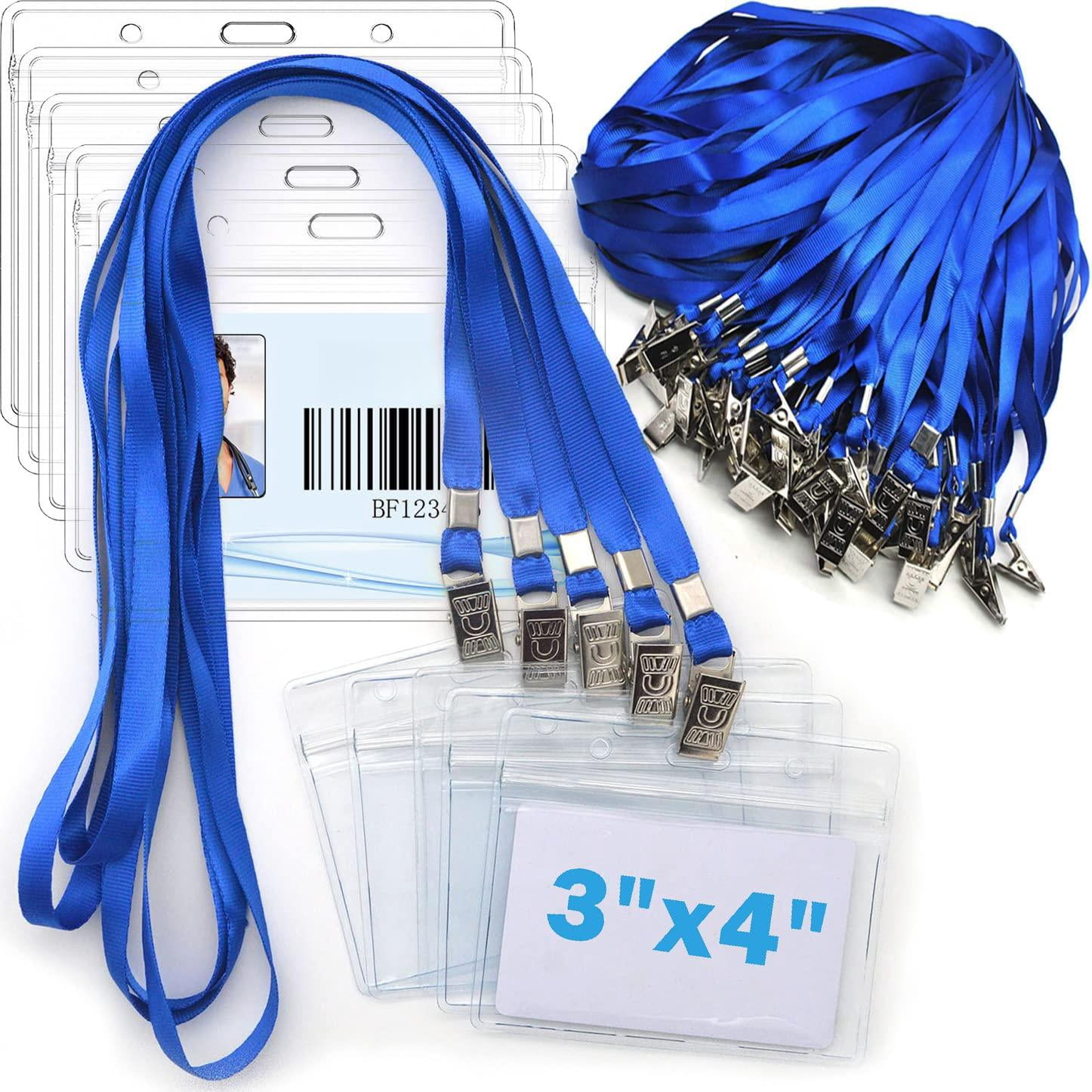 4x3 Name Tags Badge Holder With Lanyard 50 Pack Waterproof Horizontal Id And 50 Lanyards Nametag For Conferences  Events Meetings (blue 4 X 3 Inches)