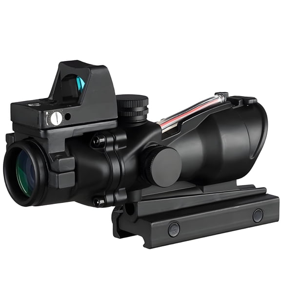 4x32 Fixed Magnification Optical Sight with Tri-Color Illumination, Green Multi-Coated Lens, Side Turrets, Quick Mount for 20mm Slot Interface