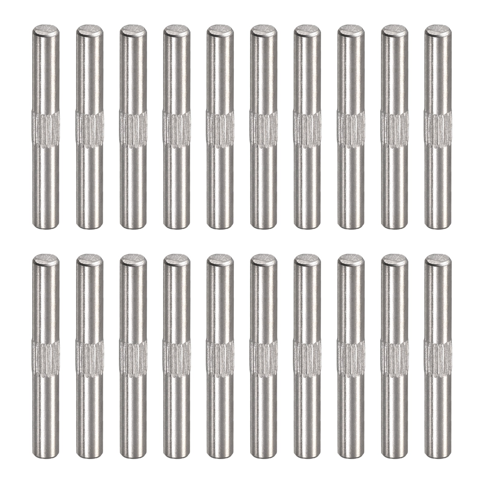 4x35mm 304 Stainless Steel Dowel Pins, 20 Pack Center Knurled Flat