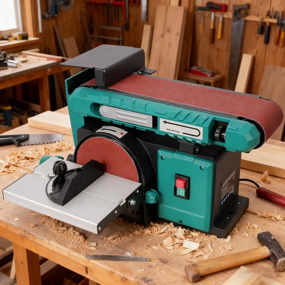 4x36 in Belt and 6 in Disc Sander Grinder, High-Torque Power Bench Sander for Metal & Woodworking with Quick Tension Release Lever, Tiltable Worktable, Tool-Free Belt Change and Steel Base
