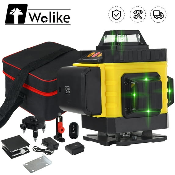 4x360 Degree Laser Level Rechargeable Self Leveling Laser Level Four Plane Cross Line Lasers 2x360 Degree Vertical 2x360 Degree Horizontal 16 Lines 4D, +Remote Control + Li-Battery/Tripod+Lifting Base