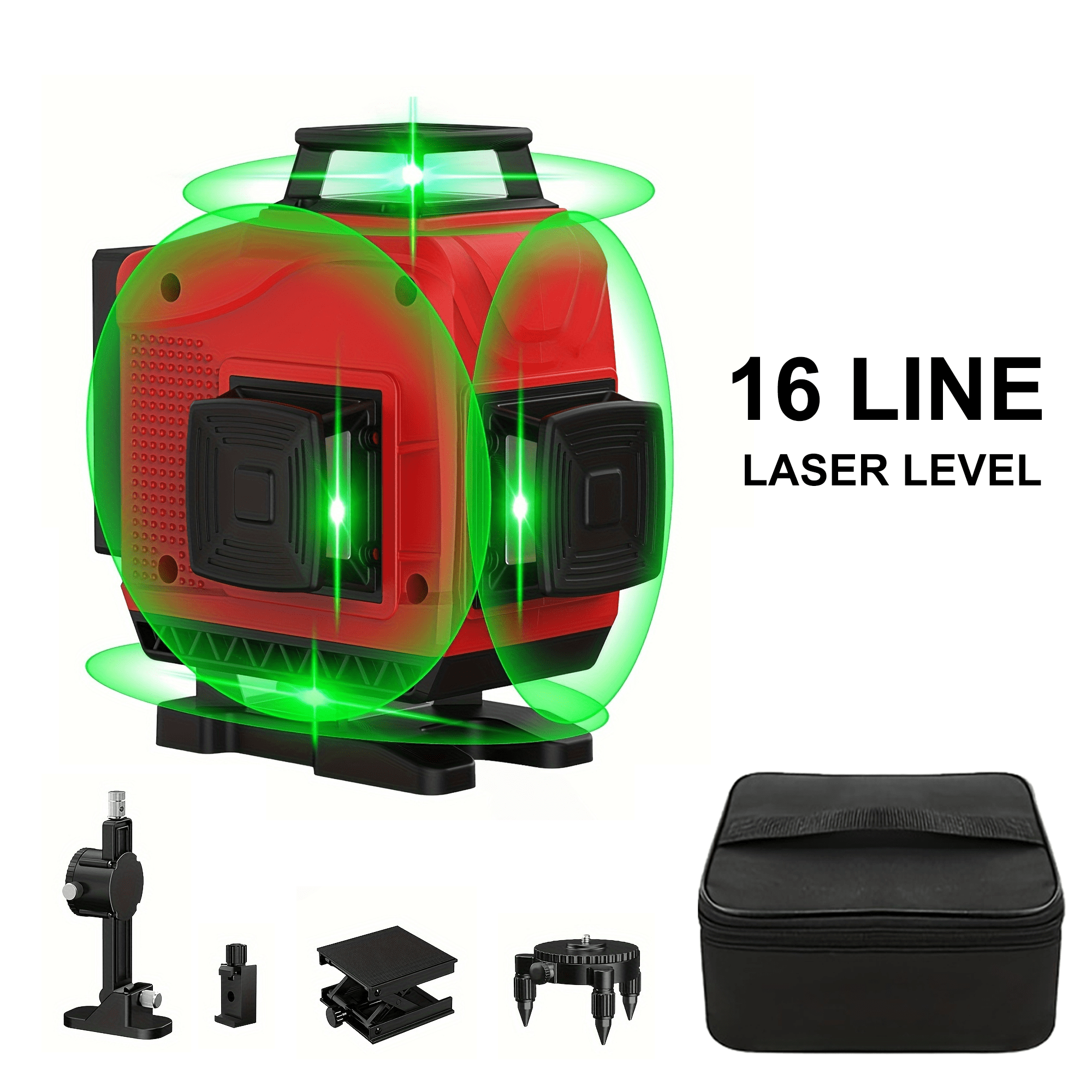 4x360 Laser Level, 82ft/25m, ±1mm/7m Precision, With Self-leveling and Manual Mode, including Magnetic Bracket, Remote Controller and 2 Lithium Rechargeable Battery