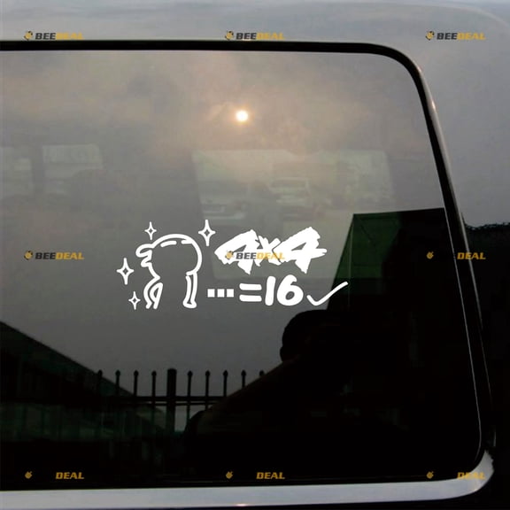 4x4=16 Off Road Funny Sticker Decal Vinyl - White 6" - Fit For Ford Chevy GMC Toyota Jeep Car Pickup Truck No Background Die-cut