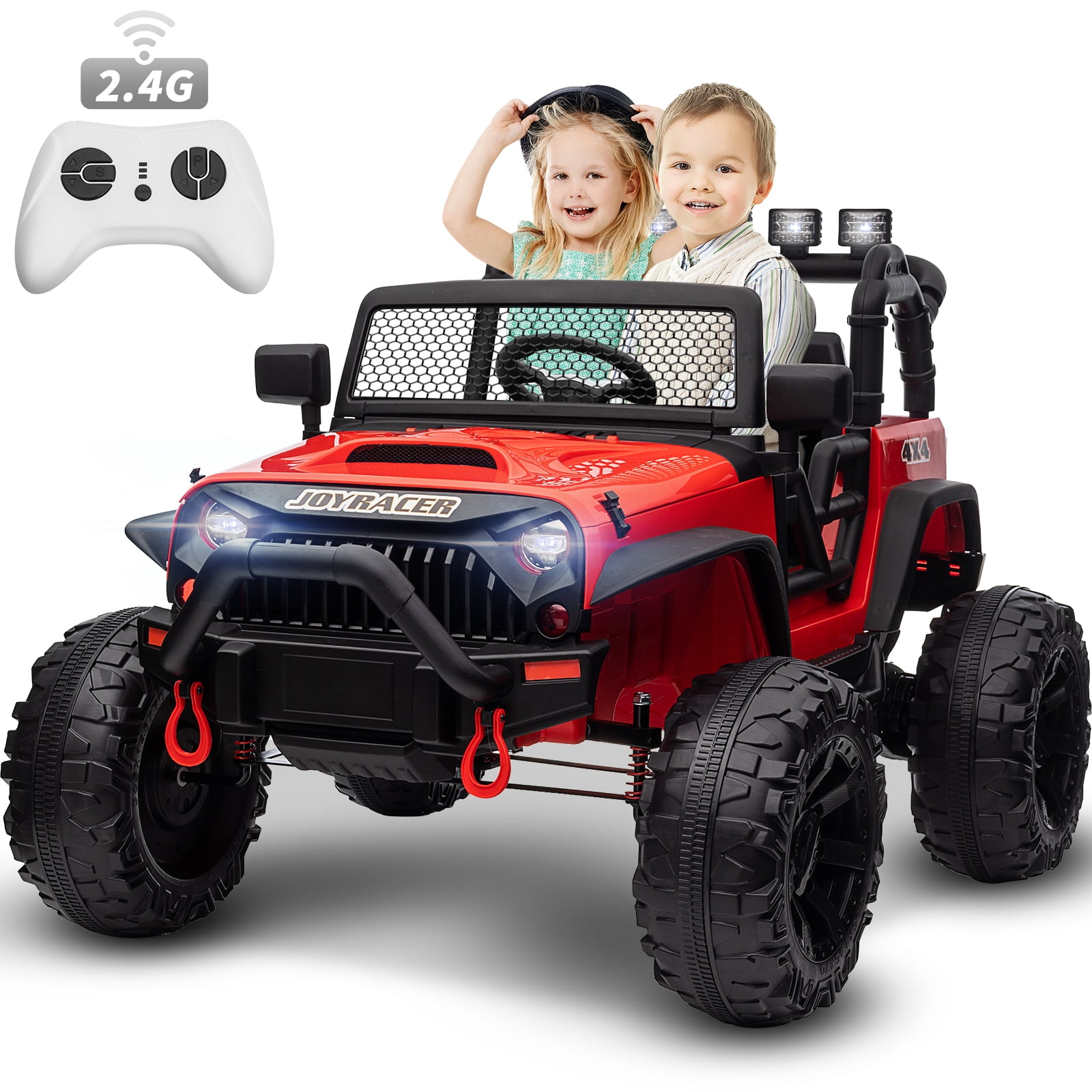 24V Kids 4x4 Ride On Truck 2 Seater Remote Control 4 Motors 9AH Battery LED MP3 Red Walmart