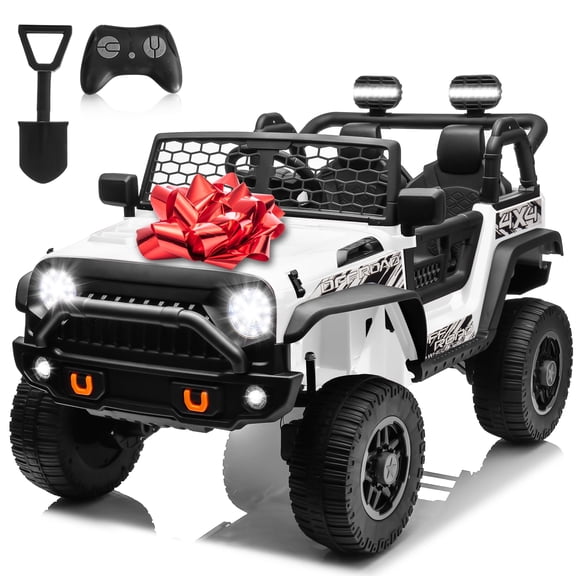 4x4 24V Ride on Truck Car with Remote Control & 2 Seater, 4x200W Motors, 9AH Battery Powered Electric Toys, 4 Spring Suspension, 3 Speeds, LED Lights, Bluetooth MP3 Music, Big Kids, White