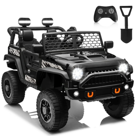 4x4 24V Ride on Truck Car with Remote Control & 2 Seater, 4x200W Motors, 9AH Battery Powered Ride on Toys, Spring Suspension, 3 Speeds, LED Lights, Bluetooth MP3 Music, Big Kids, Black