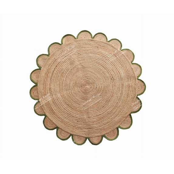 4x4, 5x5, 6x6,feet Natural Jute Scallop Round Rug, Floor Scalloped Edge Rug Braided Boho Eco Large Circular Handmade Area Rugs