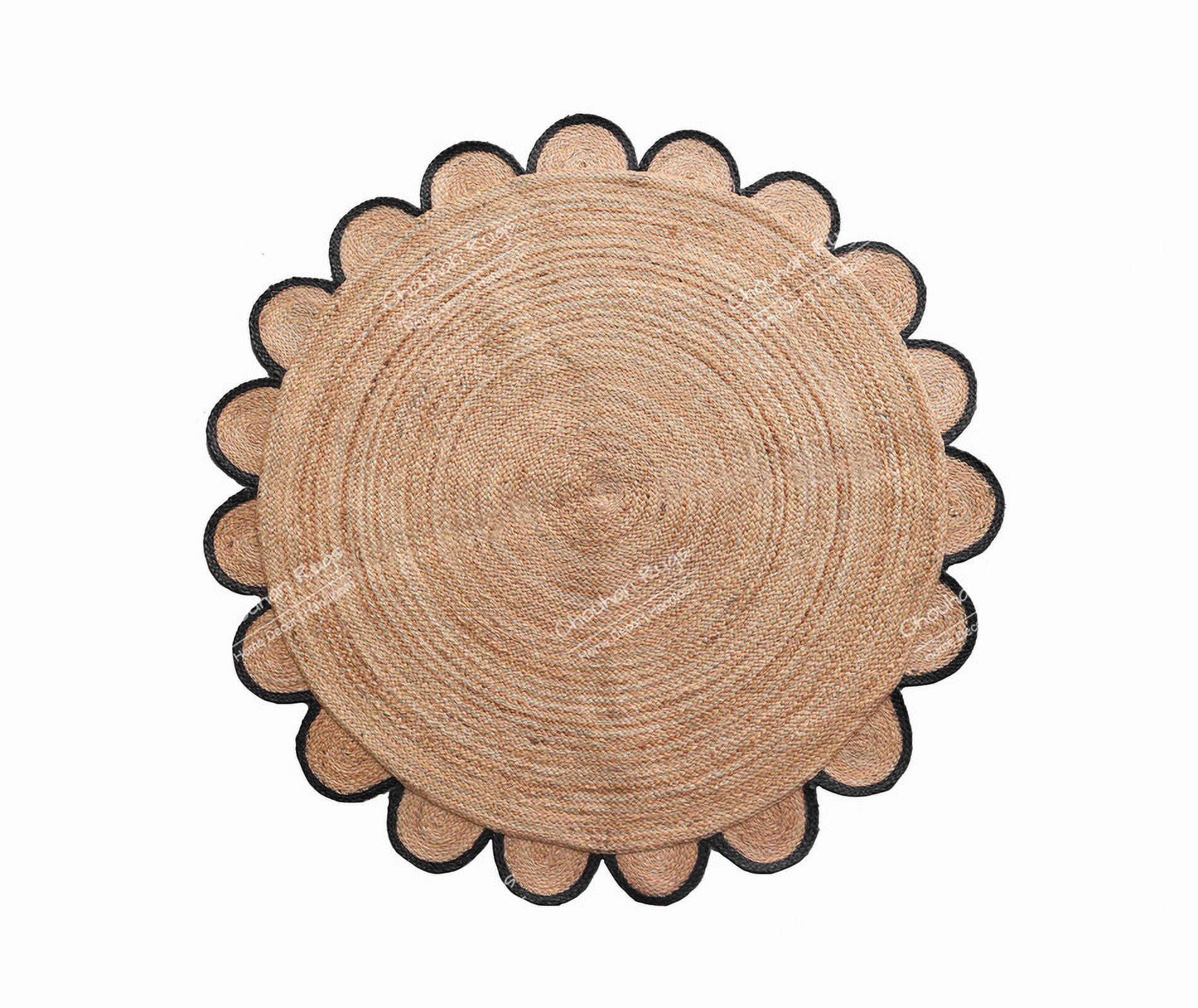 4x4, 5x5, 6x6,feet Natural Jute Scallop Round Rug, Floor Scalloped Edge