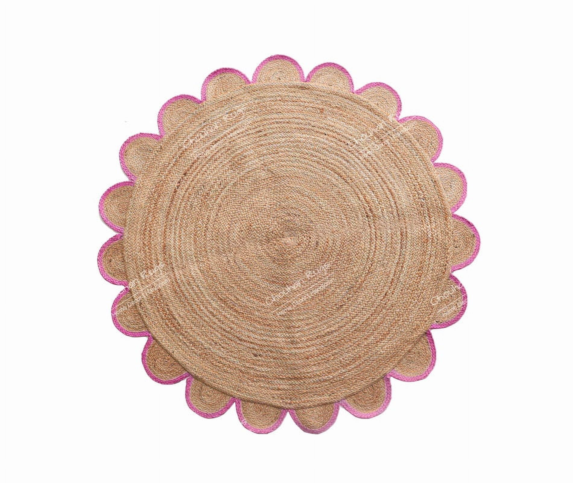 4x4, 5x5, 6x6,feet Natural Jute Scallop Round Rug, Floor Scalloped Edge Rug Braided Boho Eco