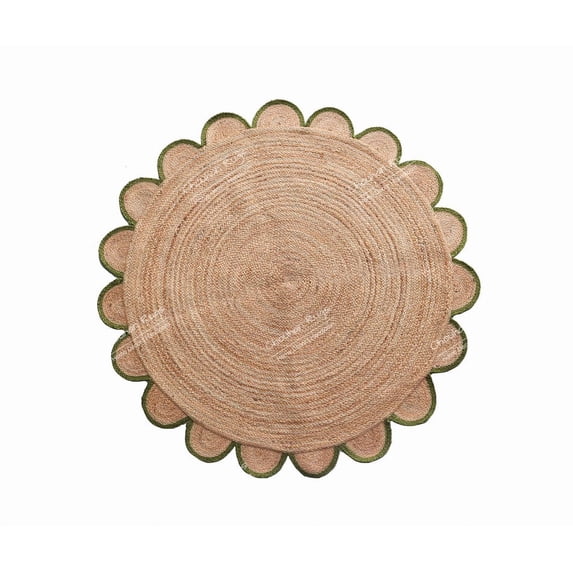 4x4, 5x5, 6x6,feet Natural Jute Scallop Round Rug, Floor Scalloped Edge Rug Braided Boho Eco Large Circular Handmade Area Rugs